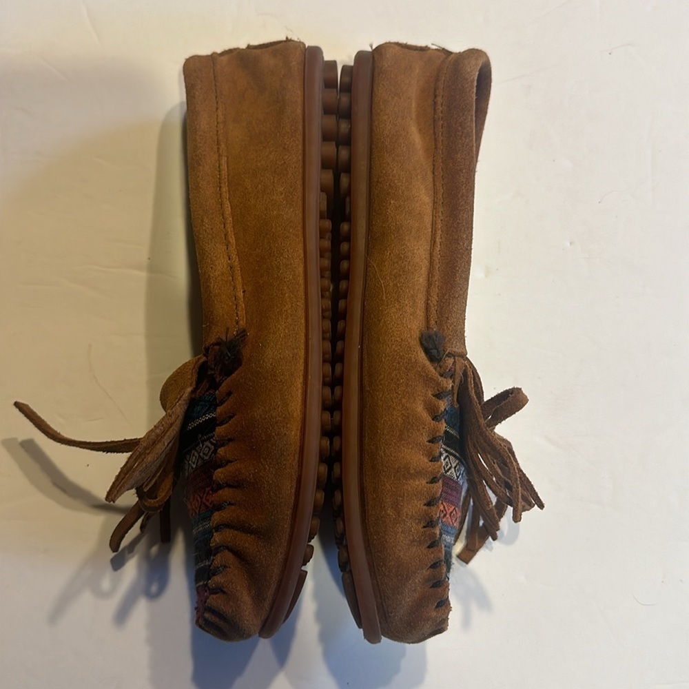 Minnetonka chestnut suede southwestern tassel bow Aztec Arizona moccasins size 7 - Picture 5 of 9